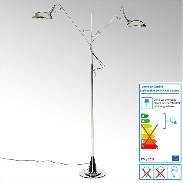 Lambert Stehleuchte Switch On, 2-armig, vernickelt